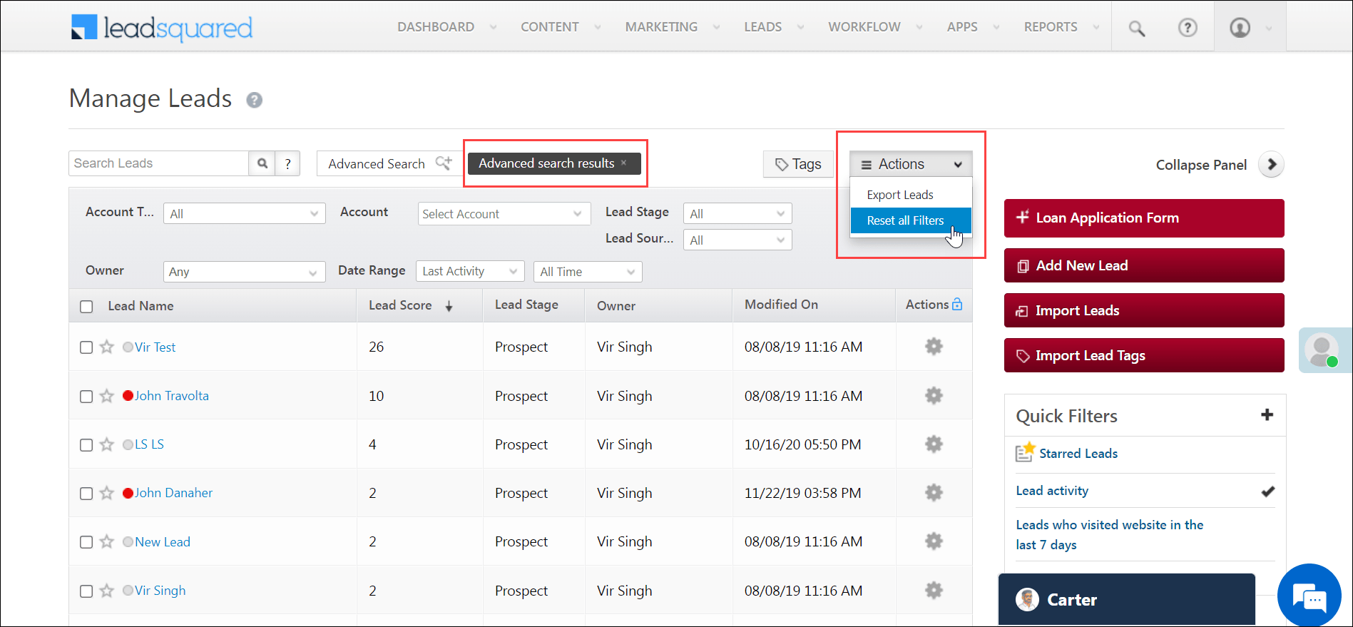 Create Quick Filter to Find Leads Help & Support