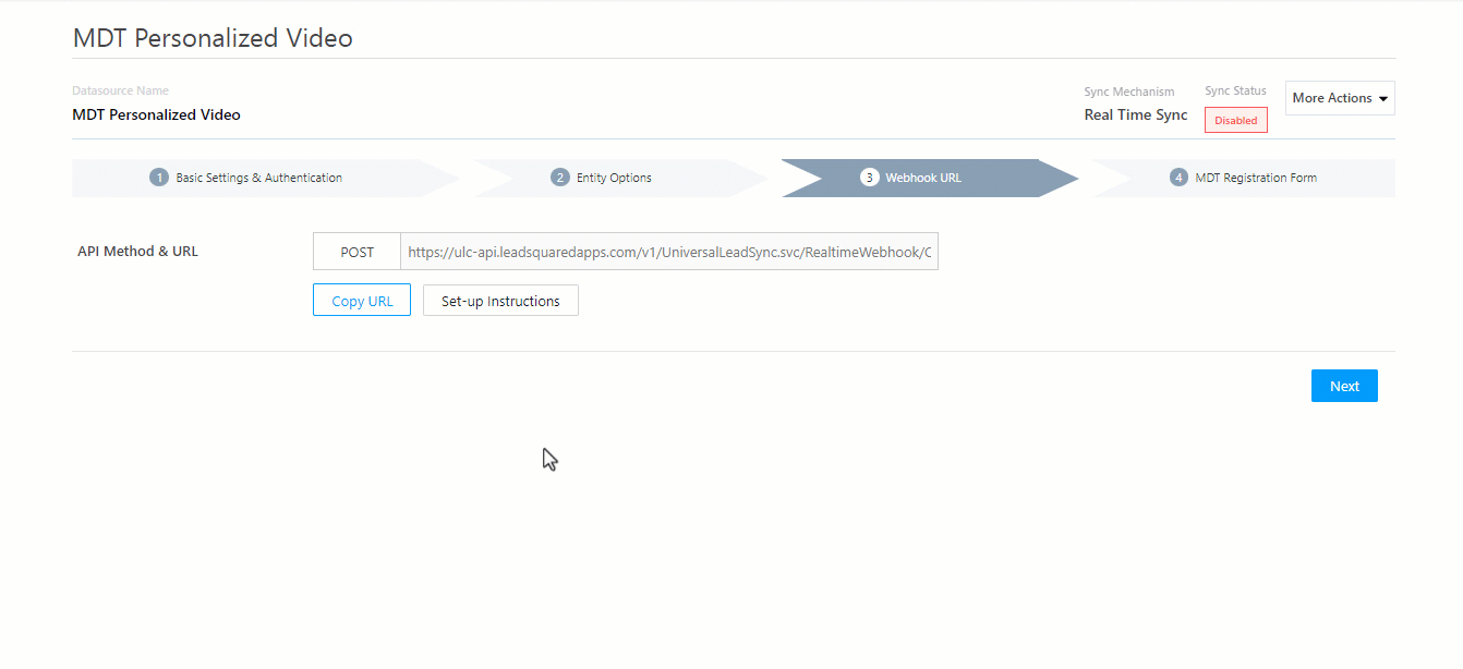 Integrate MDT Personalized Video with LeadSquared Help & Support