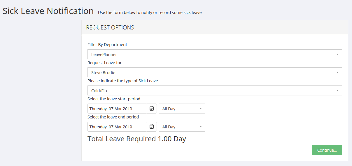 1.6 Sick Leave Notification LeavePlanner Help File