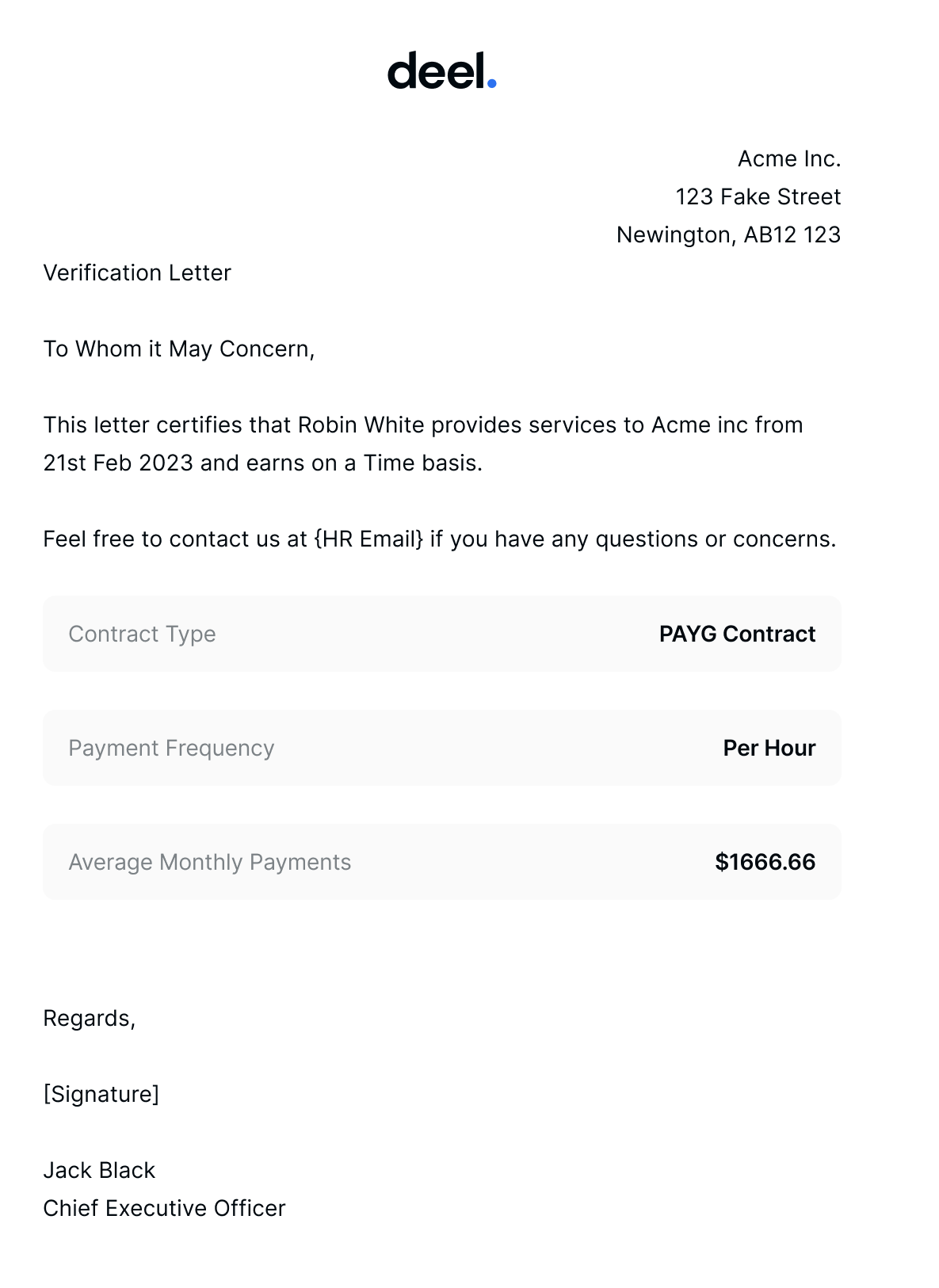 Verification Letters for Independent Contractors Deel
