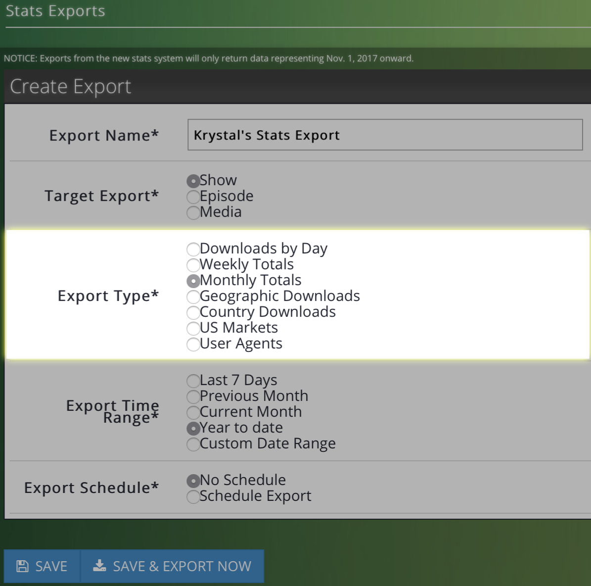 Exporting Stats Reports Libsyn