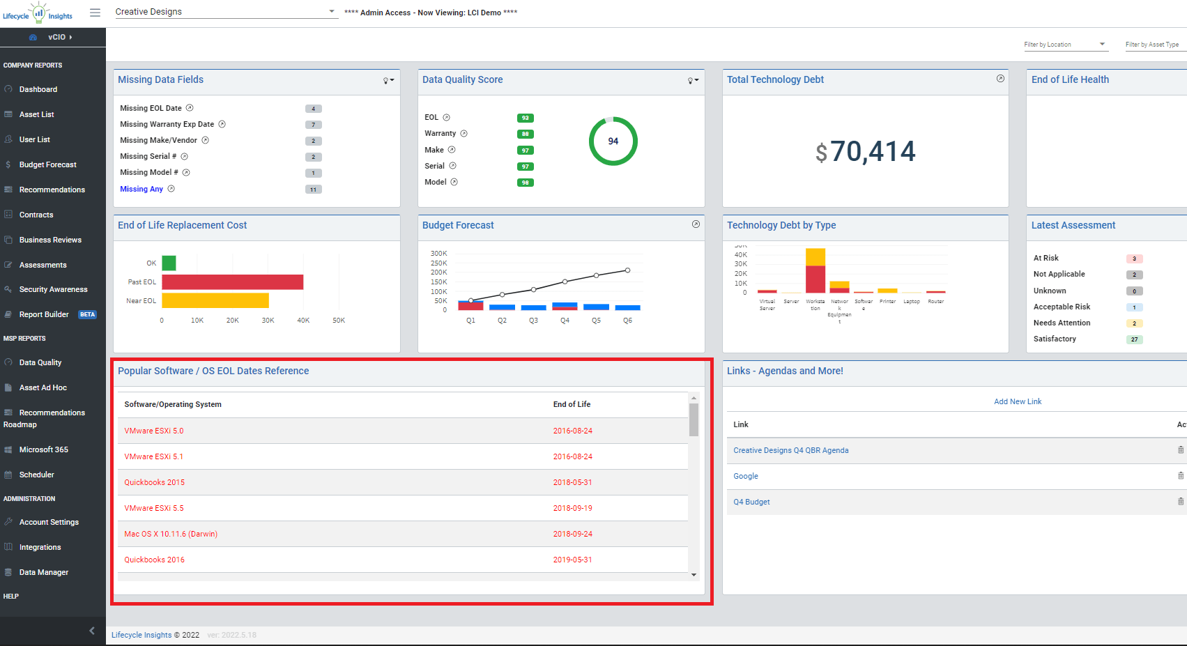 Managing the Operating System End of Life Settings Lifecycle Insights