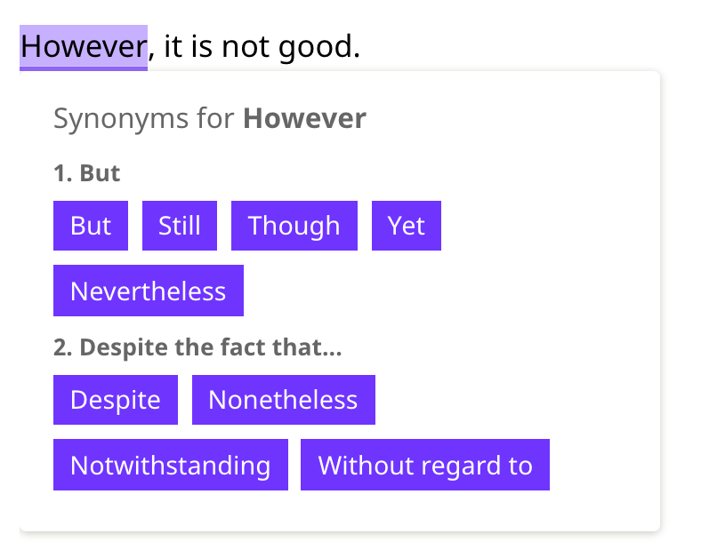 Accessing synonyms and vocabulary enhancements Linguix Help Center