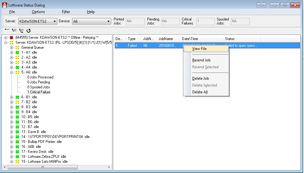 XML Files Not Being Processed by the Loftware Print Server