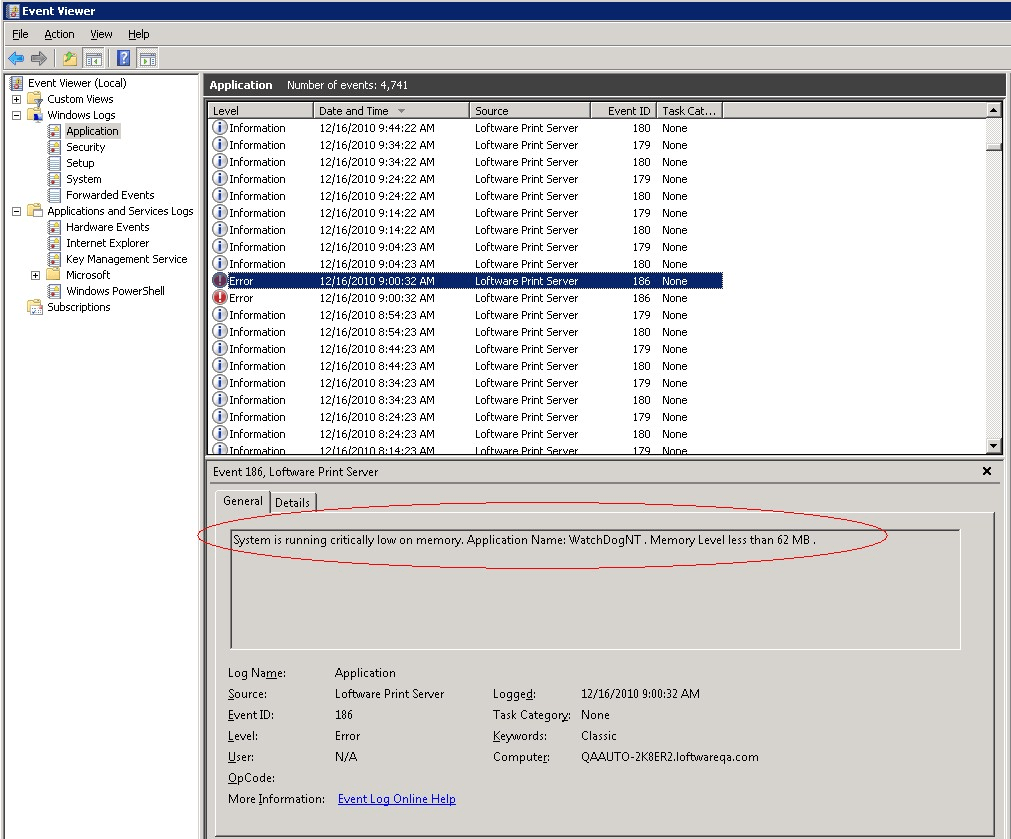 Loftware Print Server Memory Watching Capabilities