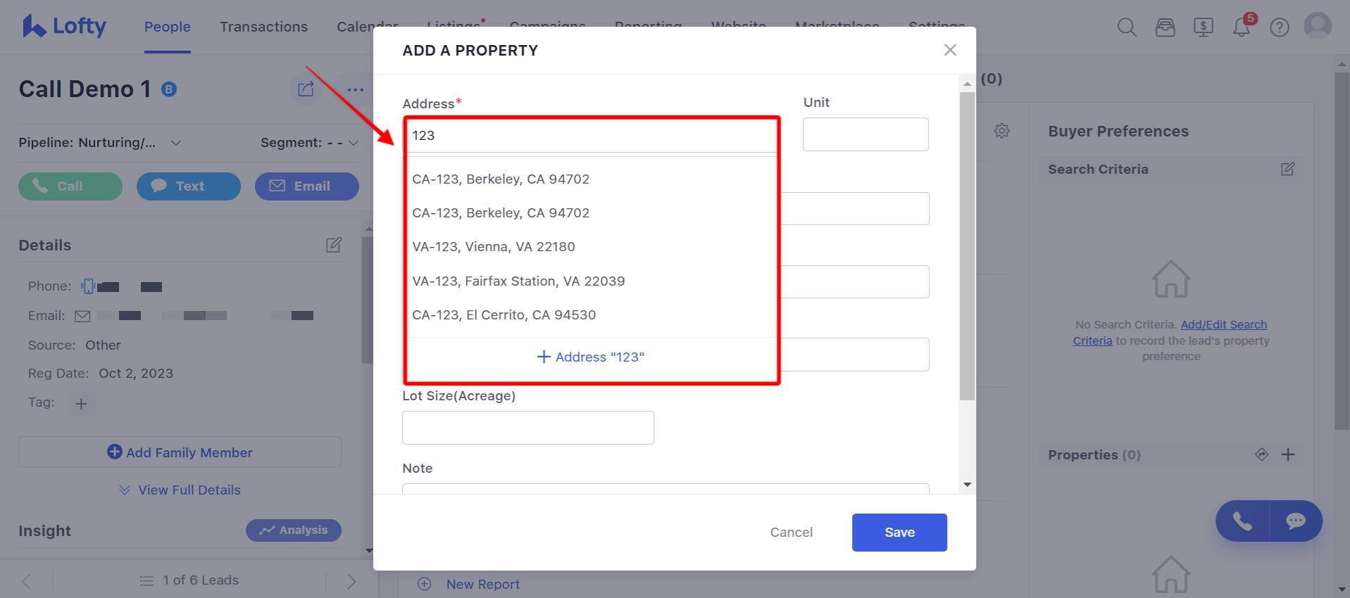 How To Add a Property Address Under Lead's Preferences Lofty Help Center