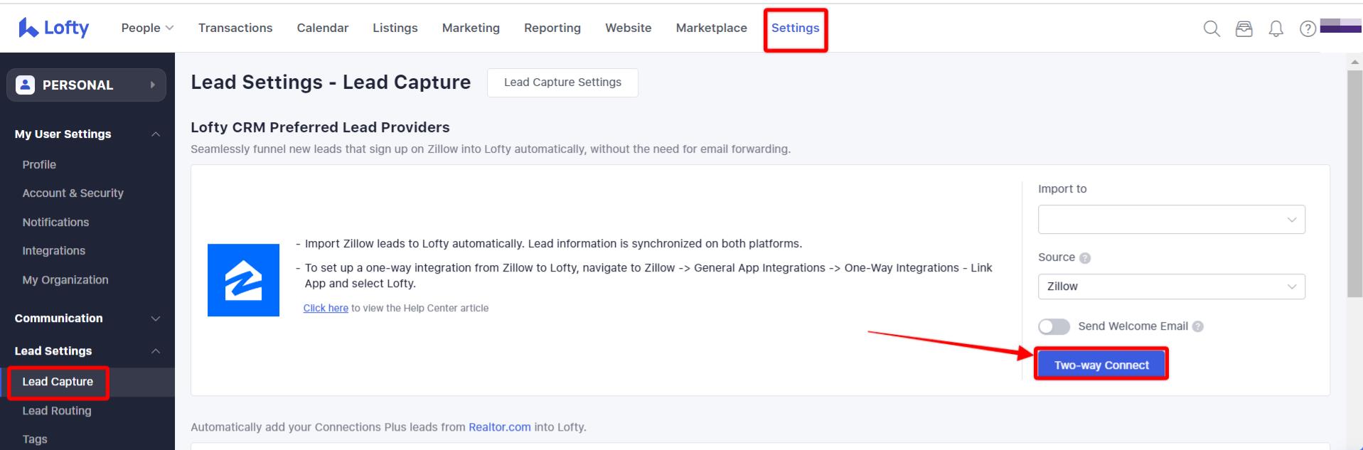 Zillow TwoWay Integration Lofty Help Center