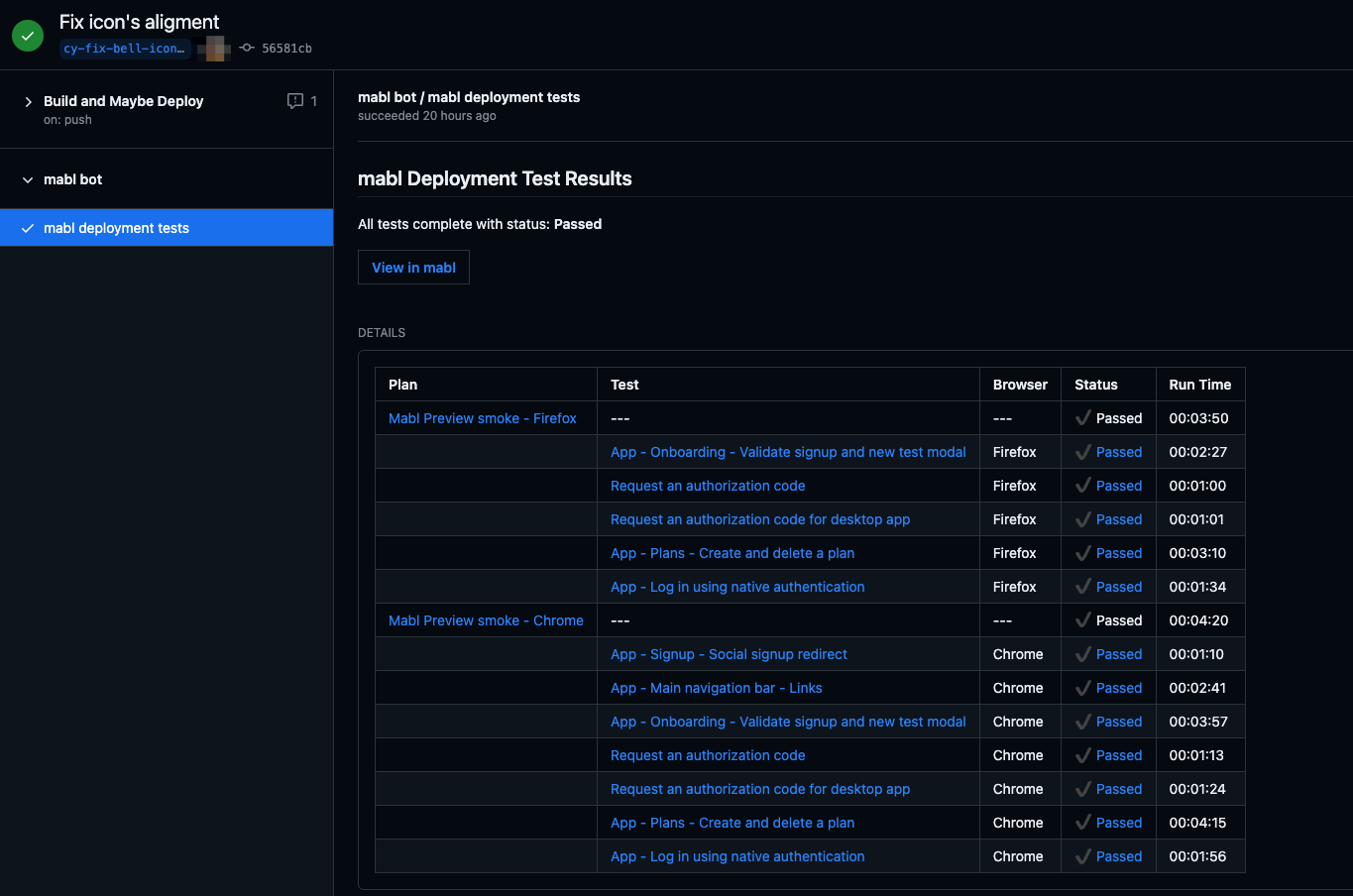 Run tests as a GitHub check mabl help