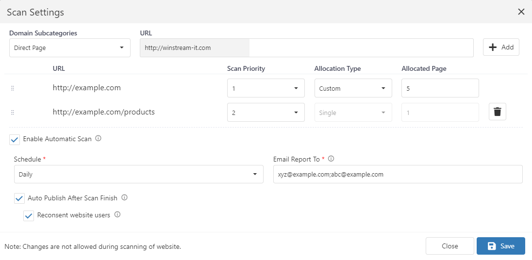 Configure Scan Settings