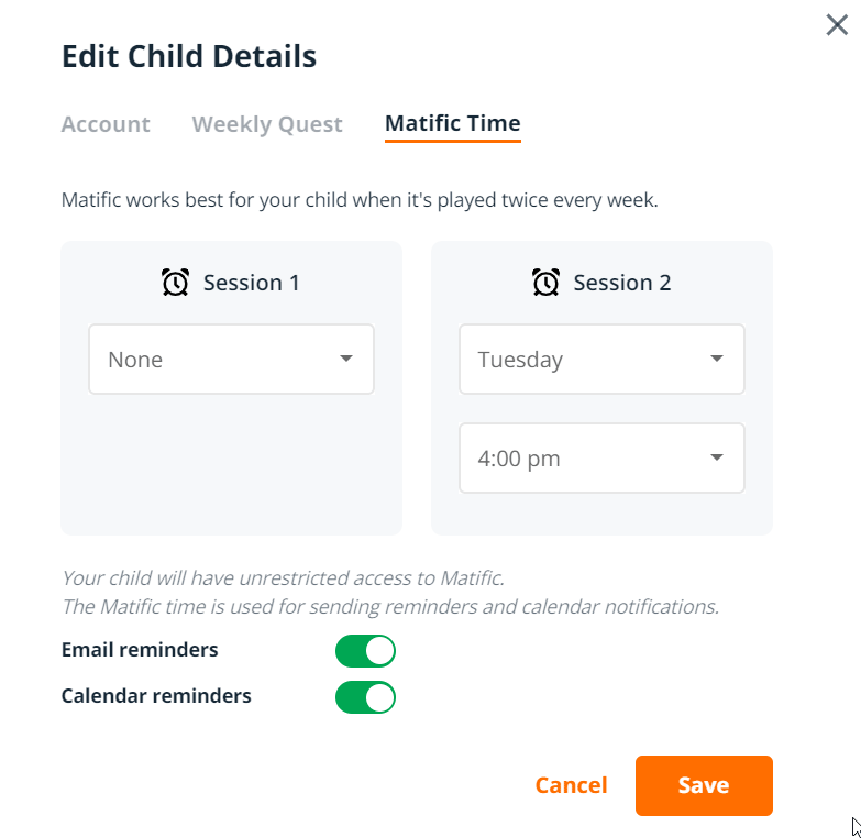 Parent Zone Change my child's Matific Time Matific Help