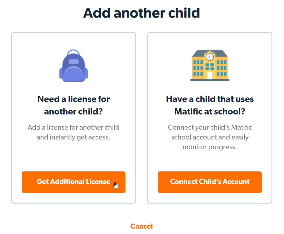 Parent Zone Add another child Matific Help