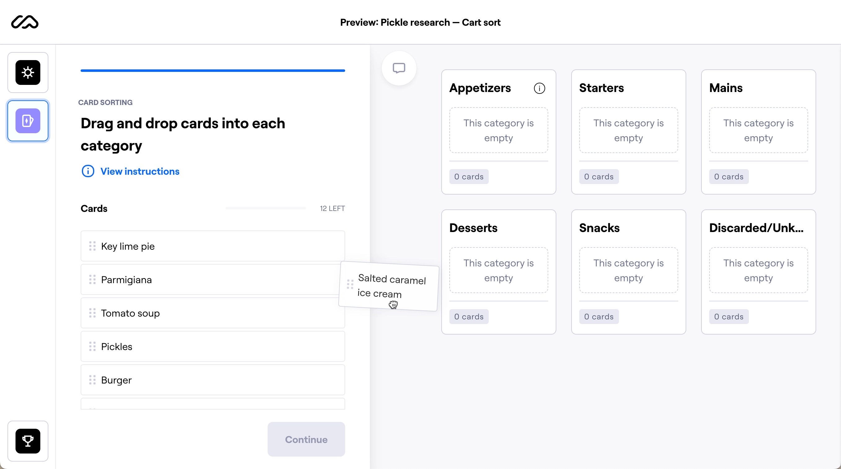 Previewing a card sort block Maze Help