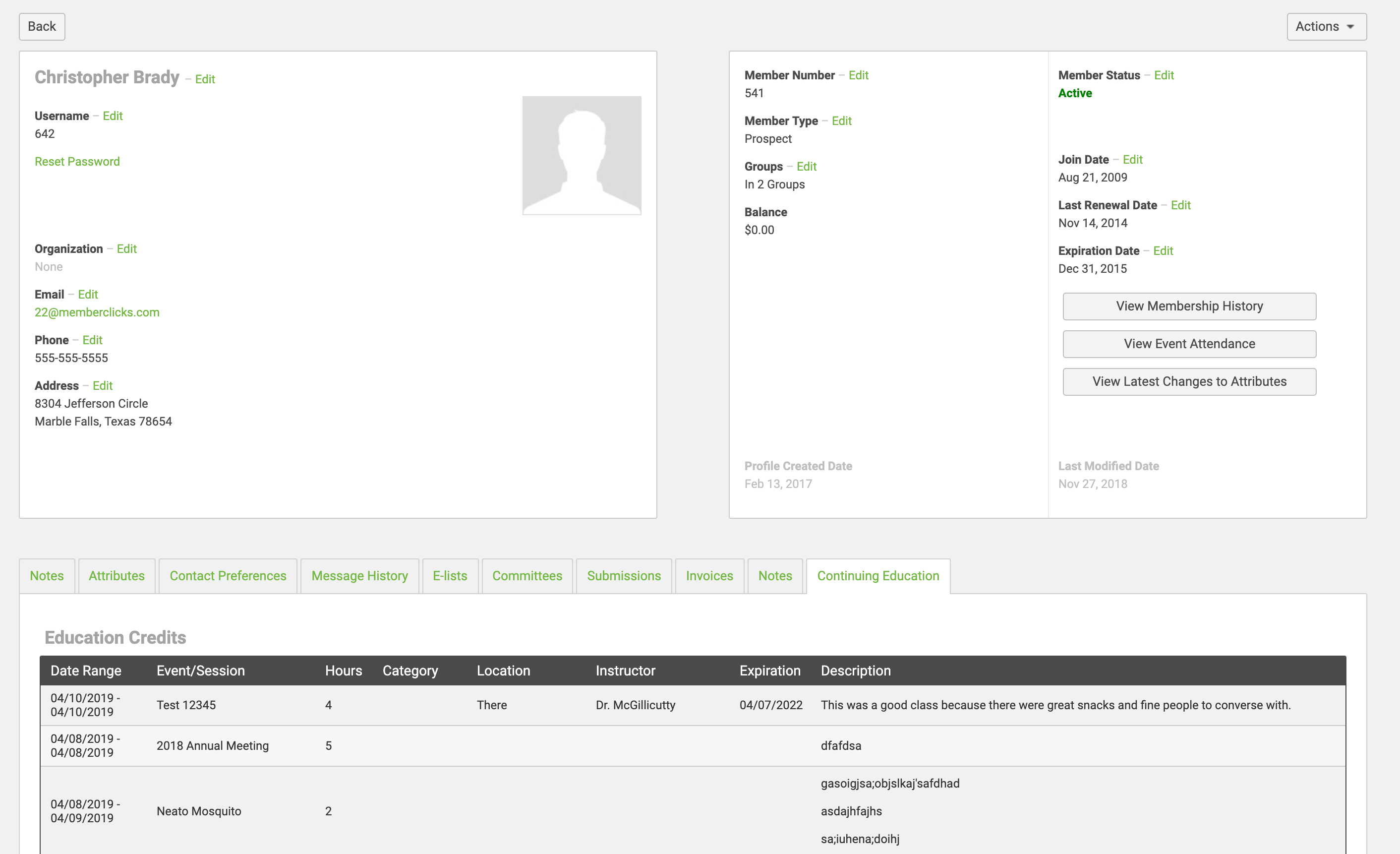 Continuing education transcript MC Professional