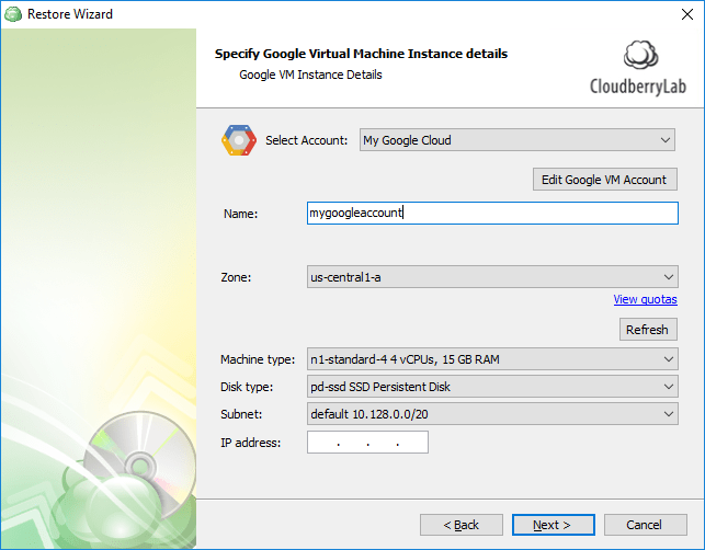 Disk Image Restore to Google Cloud Instance Help Center