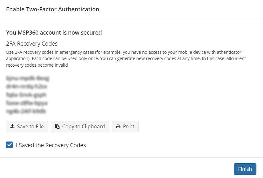 2FA Recovery Codes
