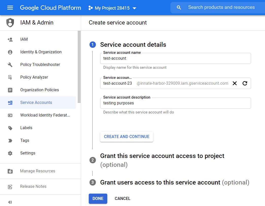 Create Google Service Account