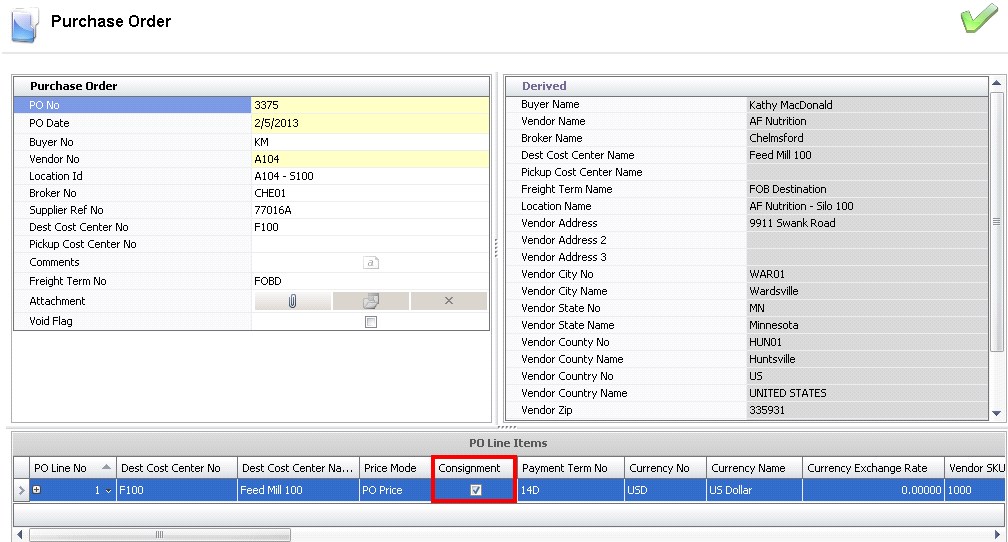 Consignment Purchase Order
