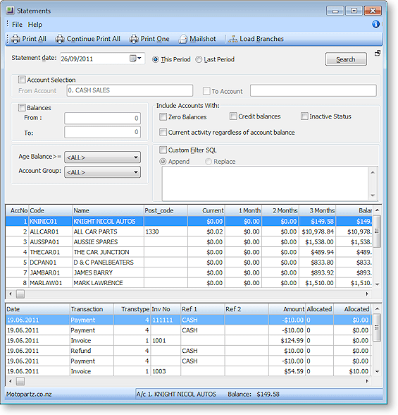 Printing Debtor Statements
