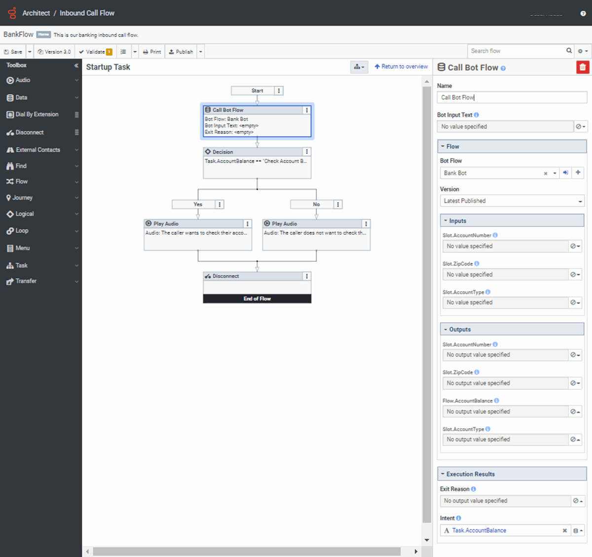 Utilice Architect para crear un bot para un flujo entrante Genesys