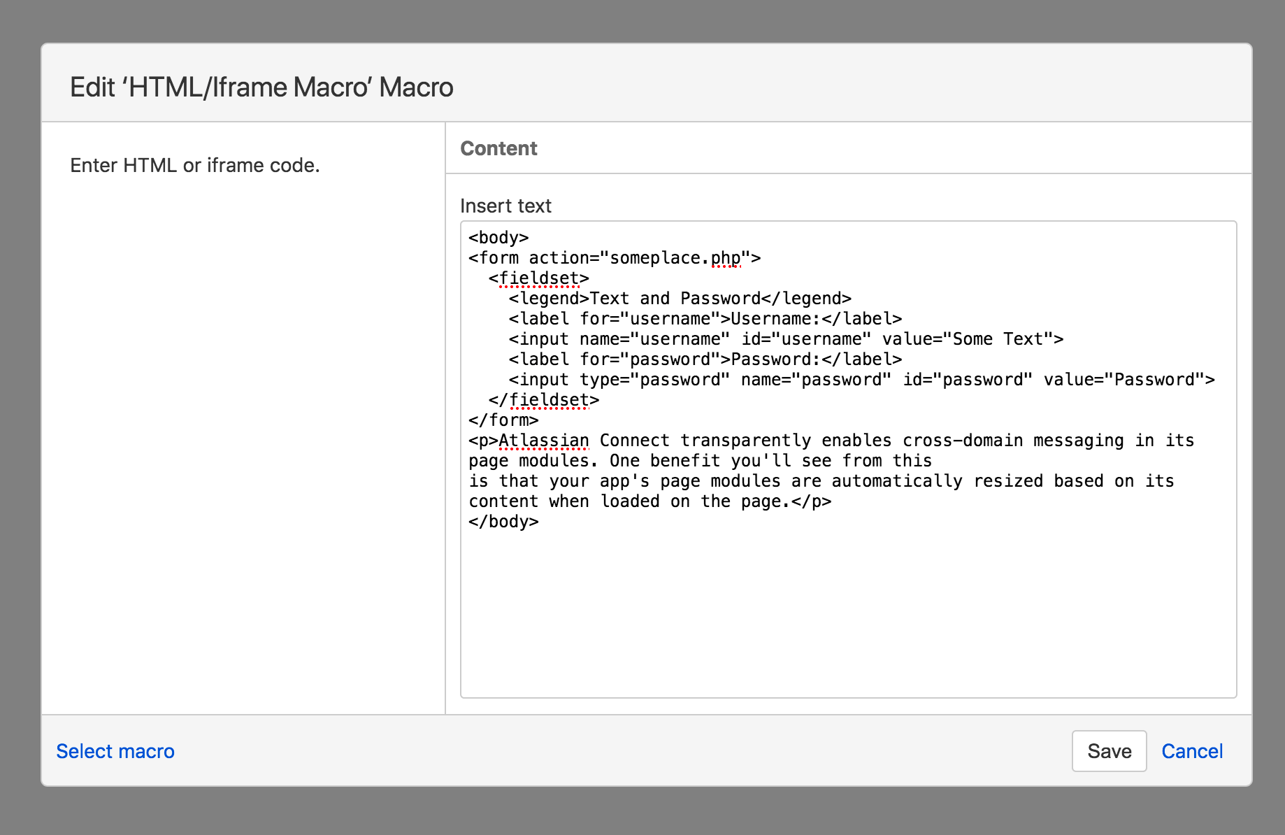 HTML Macro for Confluence
