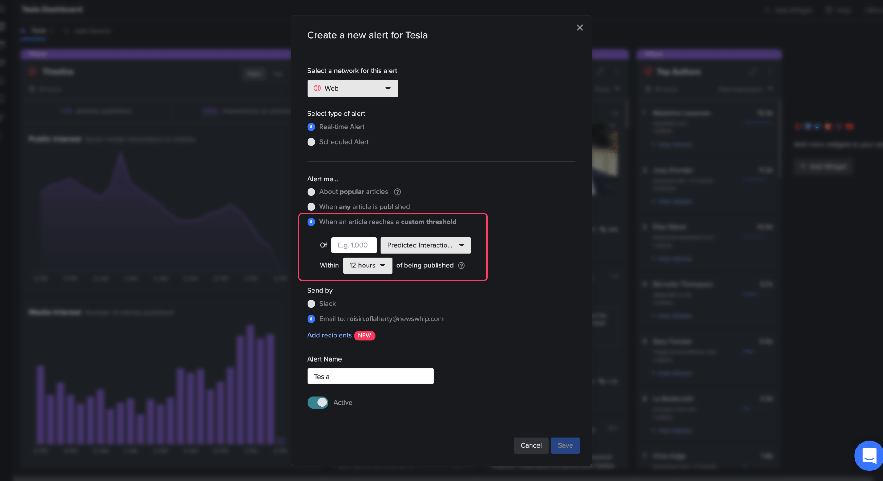 Realtime alerts NewsWhip