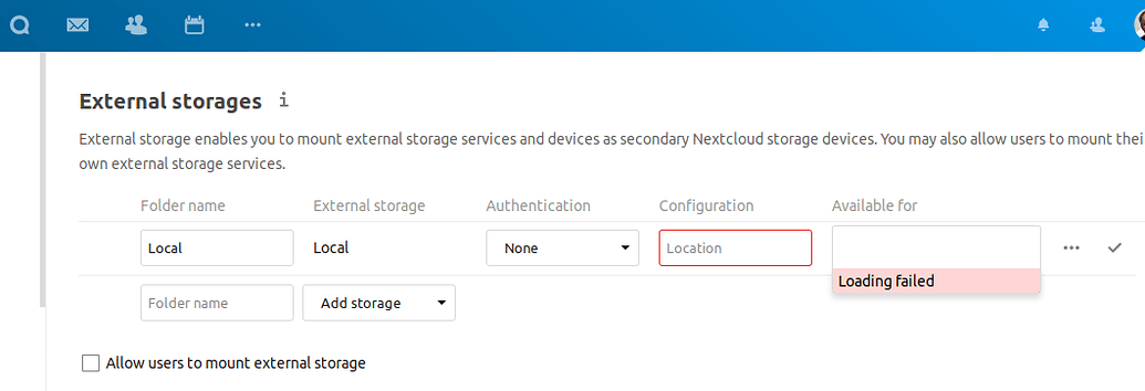 Unable to select users or groups while adding external drives. 'Loading