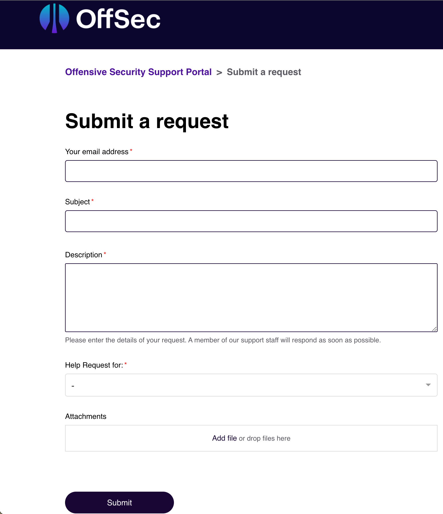 Submit and view the status of a request OffSec Support Portal