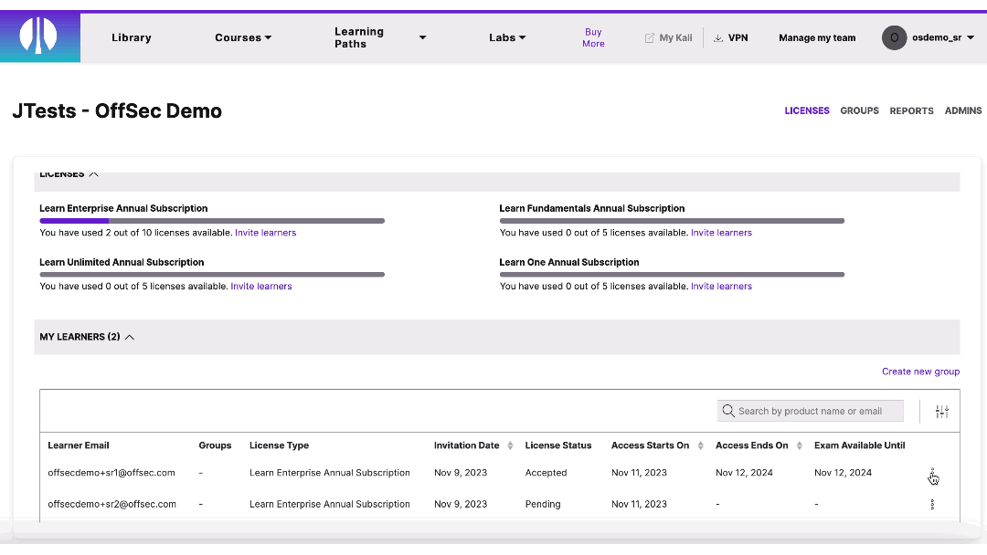 Learn Enterprise seat reassignment FAQ OffSec Support Portal