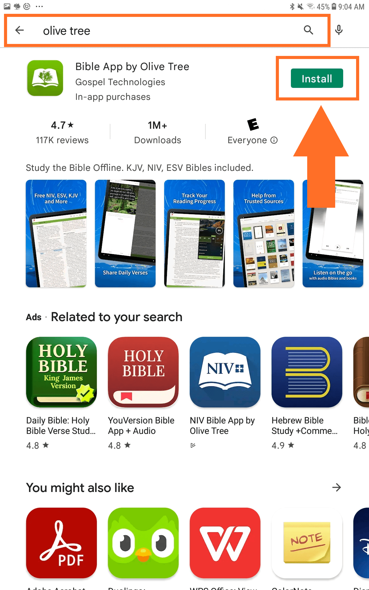 Android Downloading the App Olive Tree