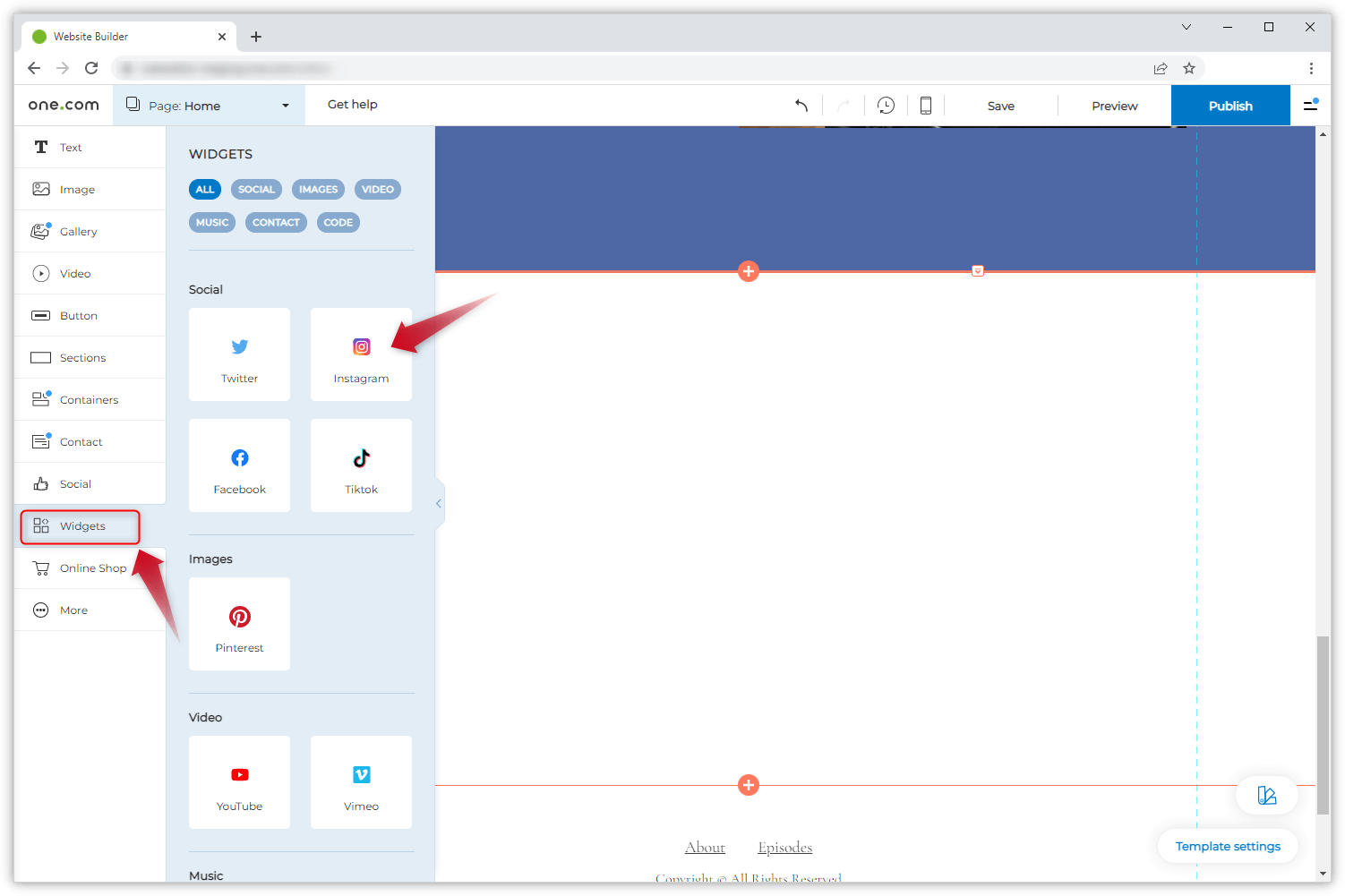 Een Instagrampost toevoegen aan een site Builder site