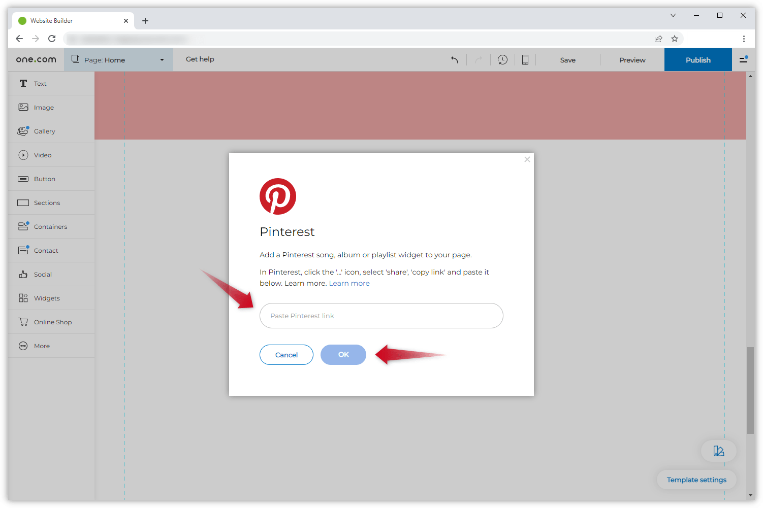 Een Pinterestwidget toevoegen aan een site Buildersite