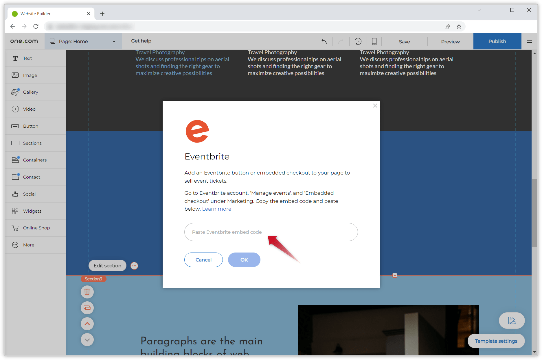 Display an Eventbrite checkout on your site Builder site Support