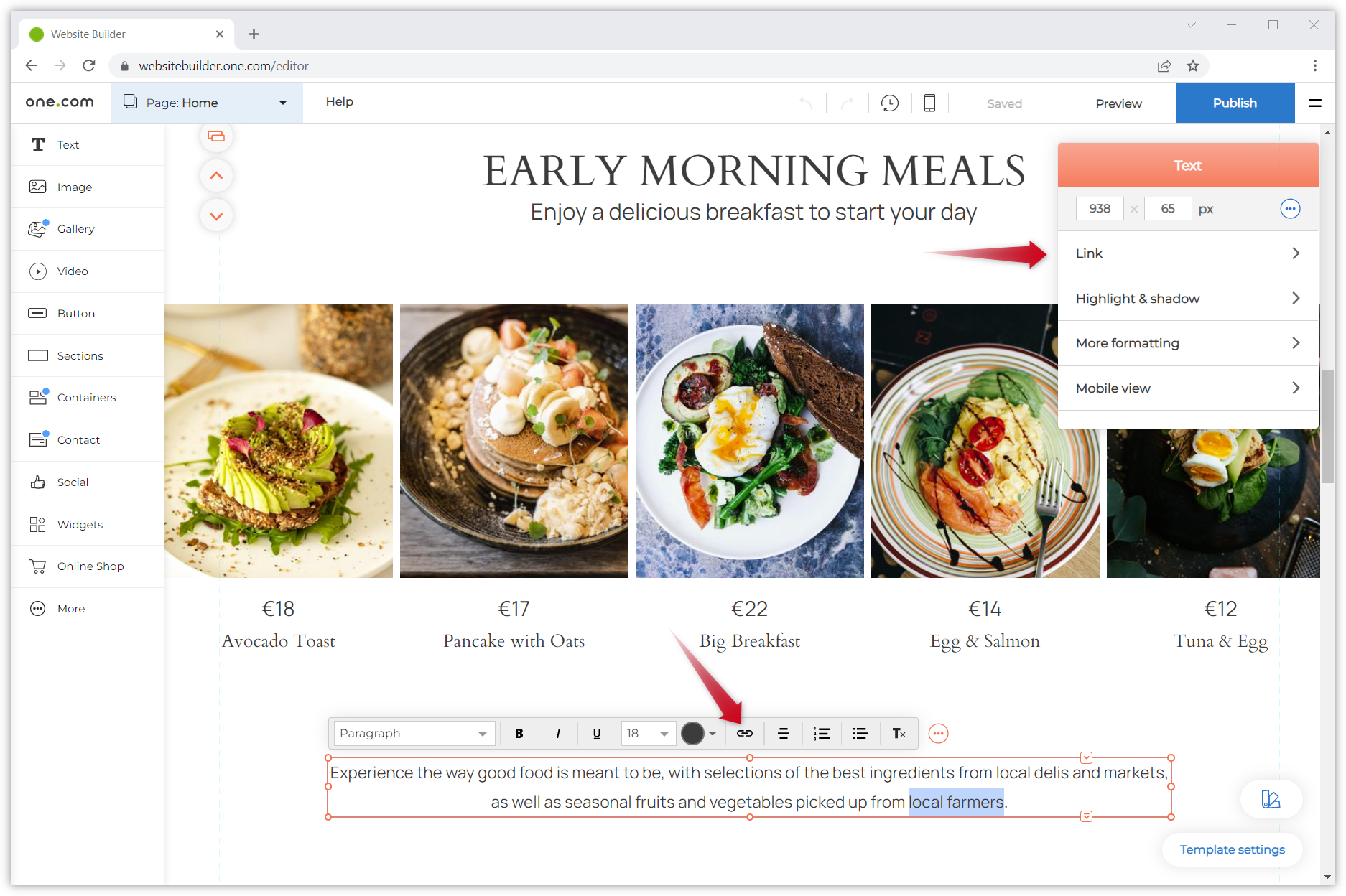 How do I make a link in site Builder? Support