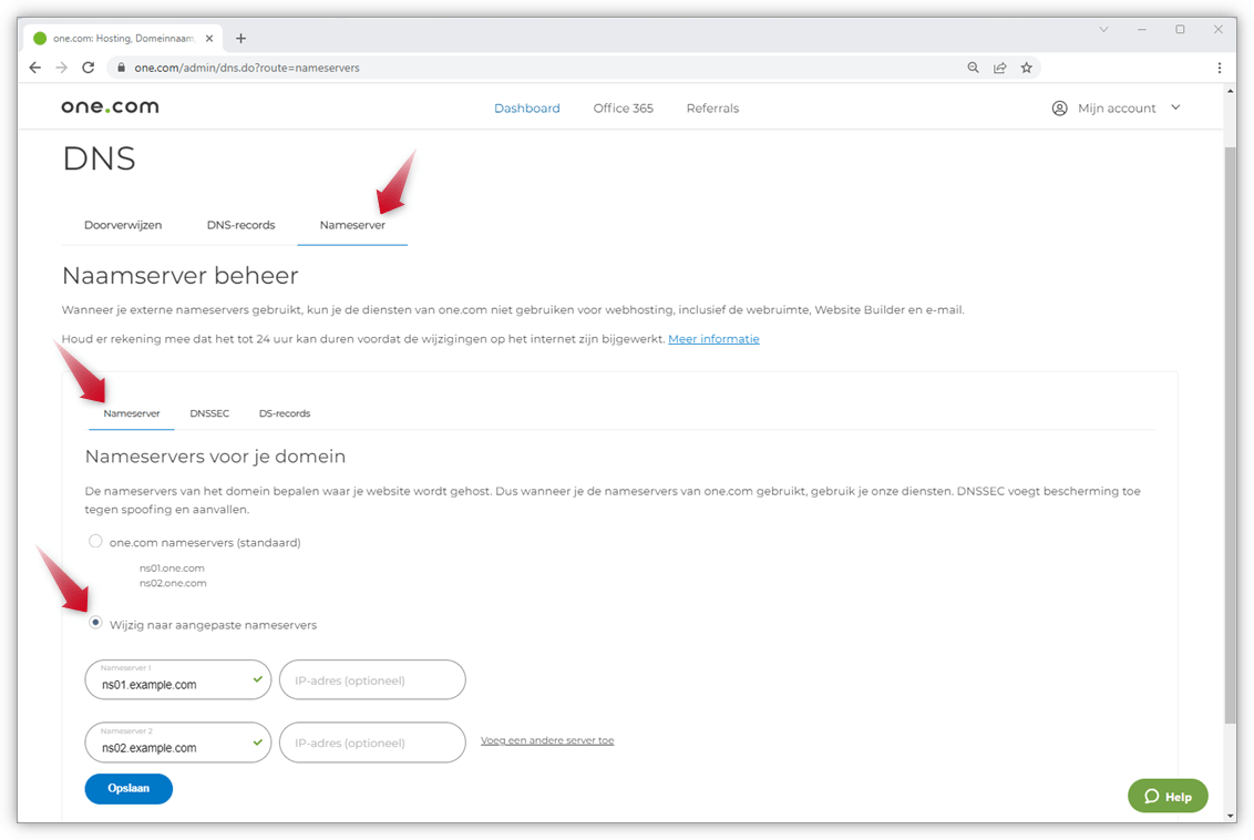 How do I change the name servers? Support