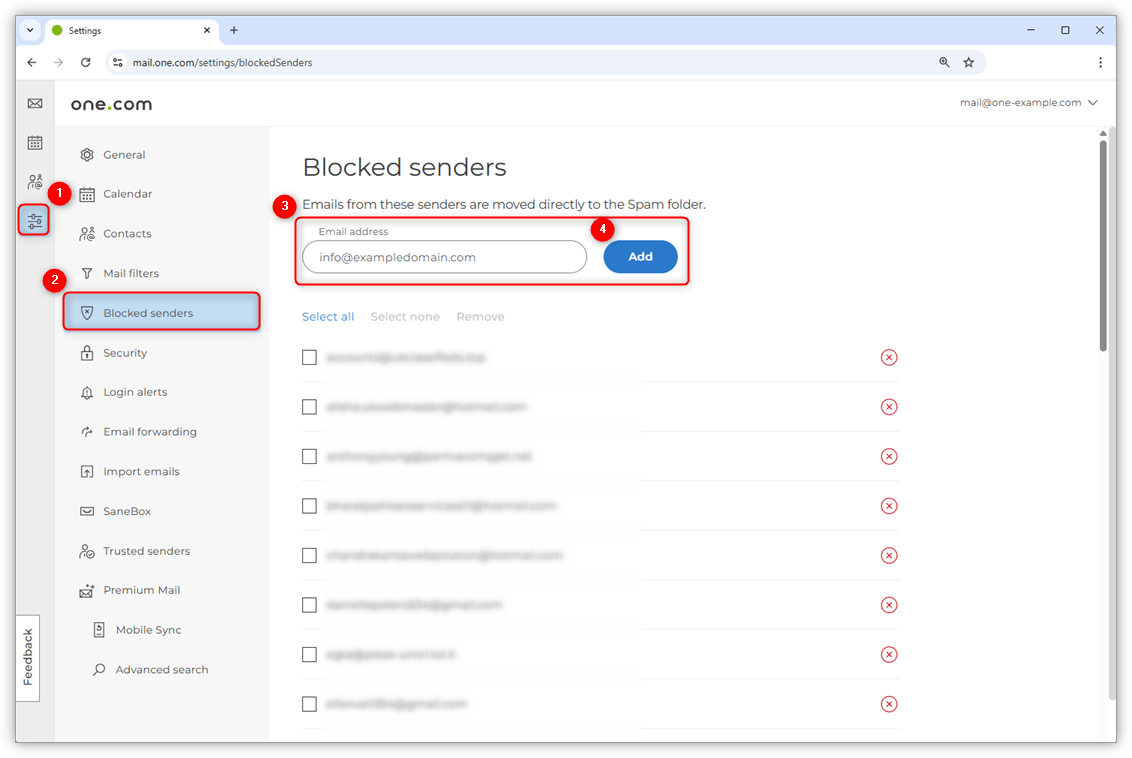 How can I block an email address or domain in Webmail? Support