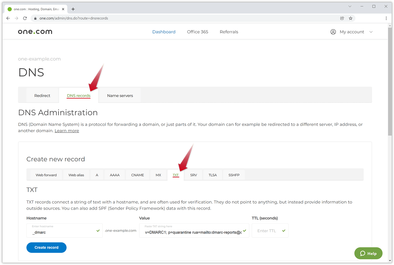 How do I create a DMARC record? Support