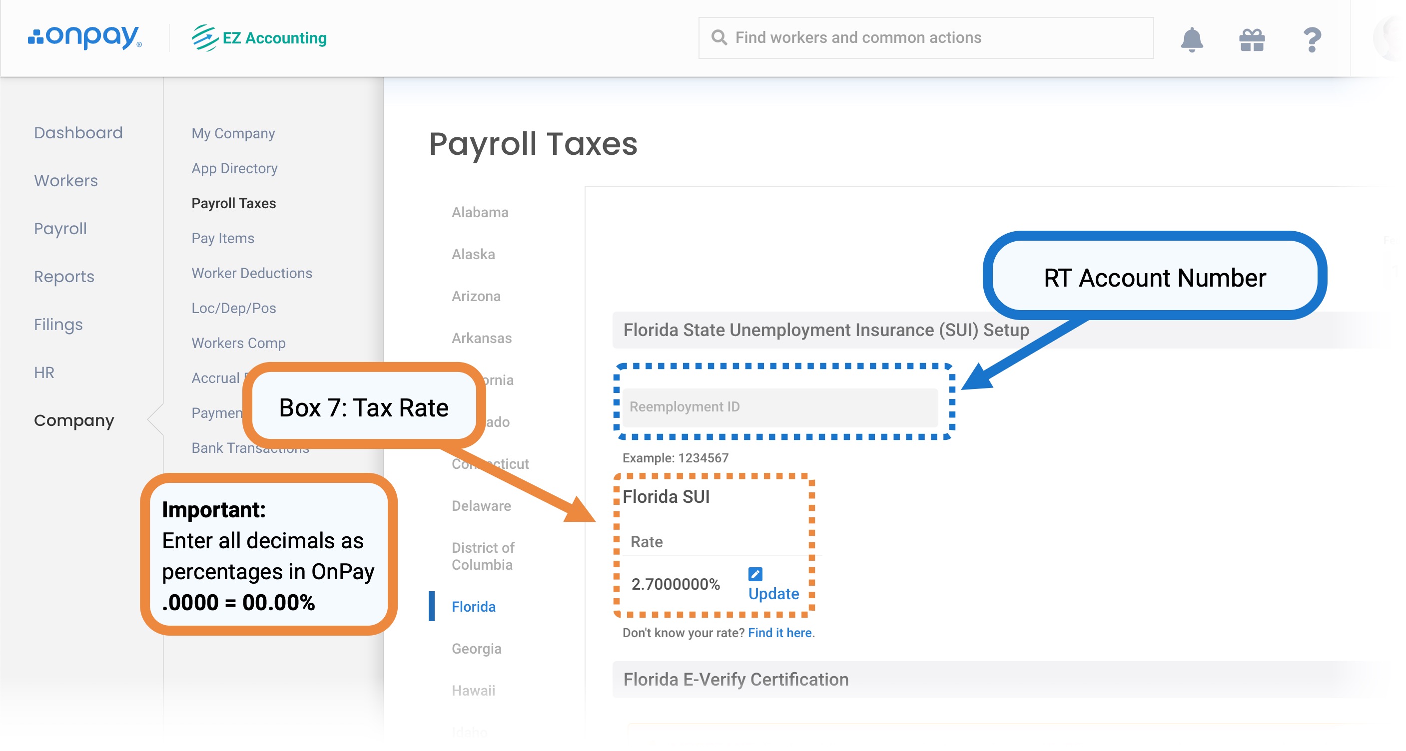 Add or update Florida SUI rates in OnPay Help Center Home