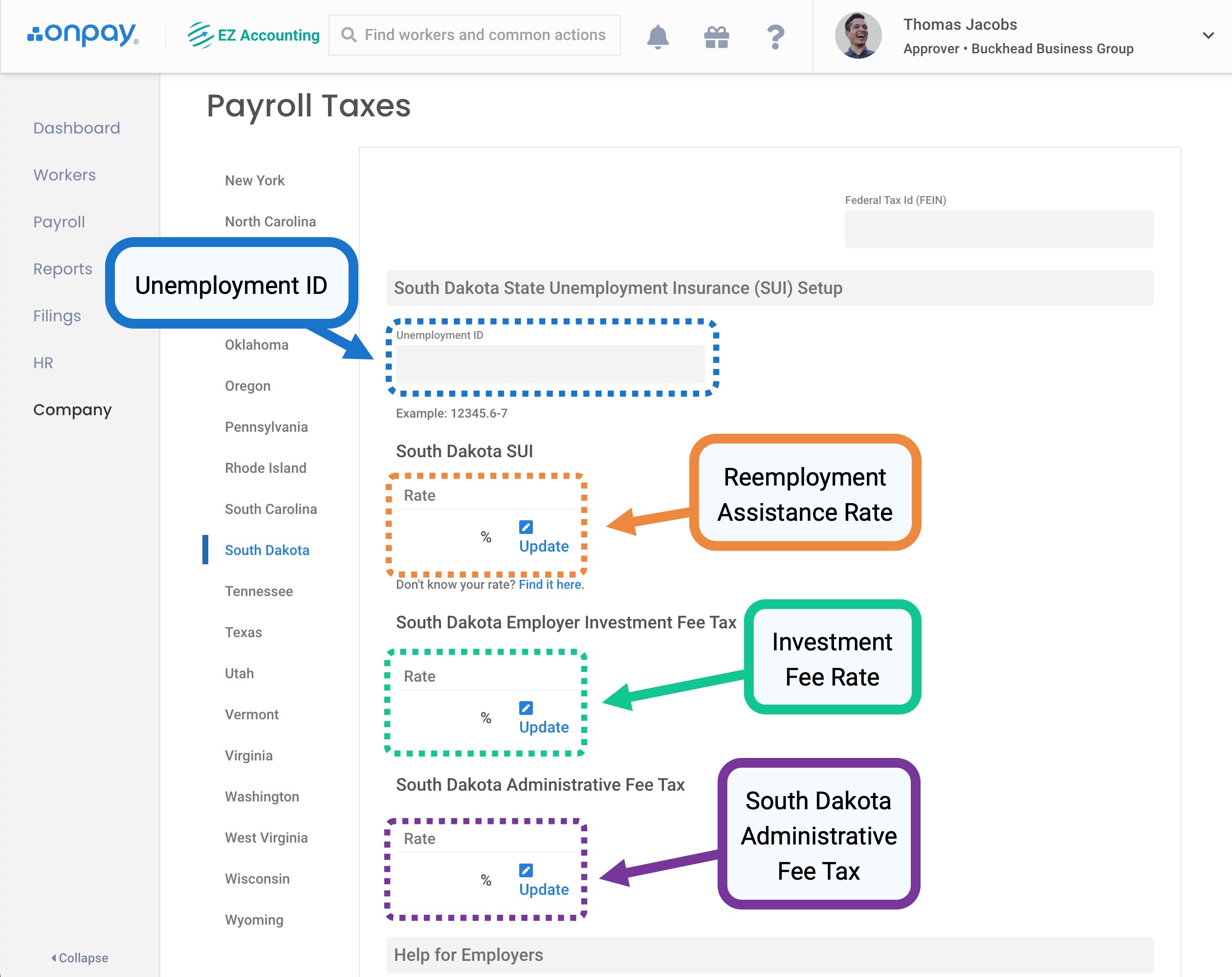 Add or update South Dakota SUI rates Help Center Home