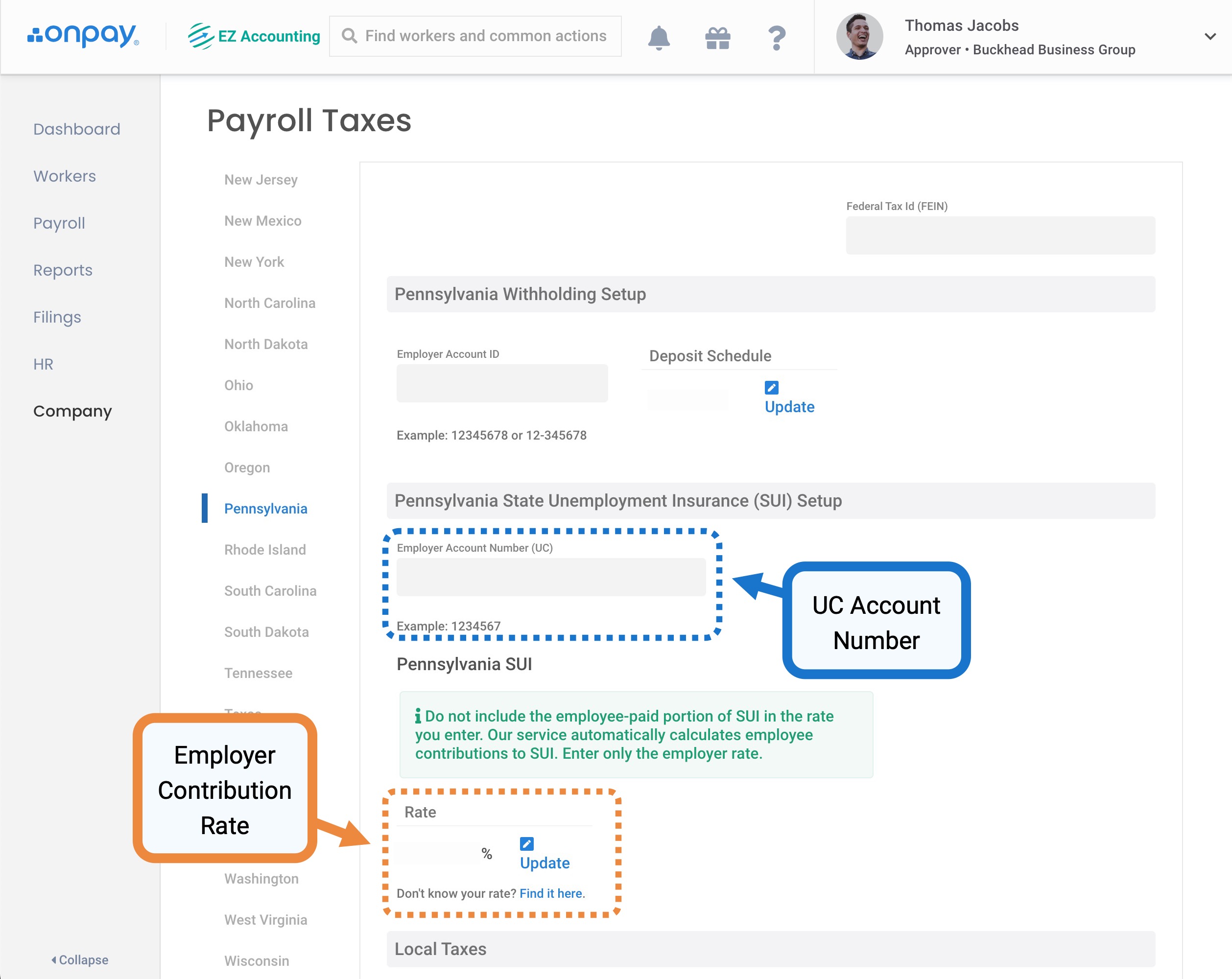 Add or update Pennsylvania SUI rates Help Center Home