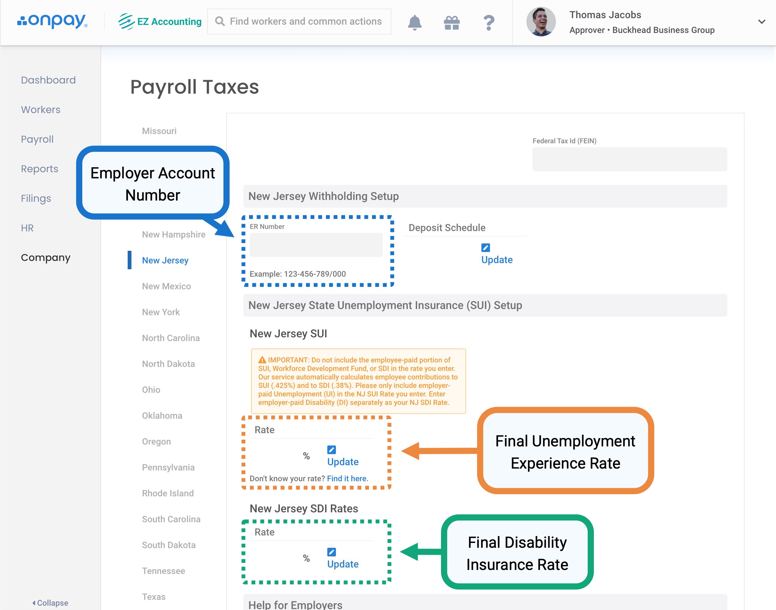Add or update New Jersey SUI rates Help Center Home