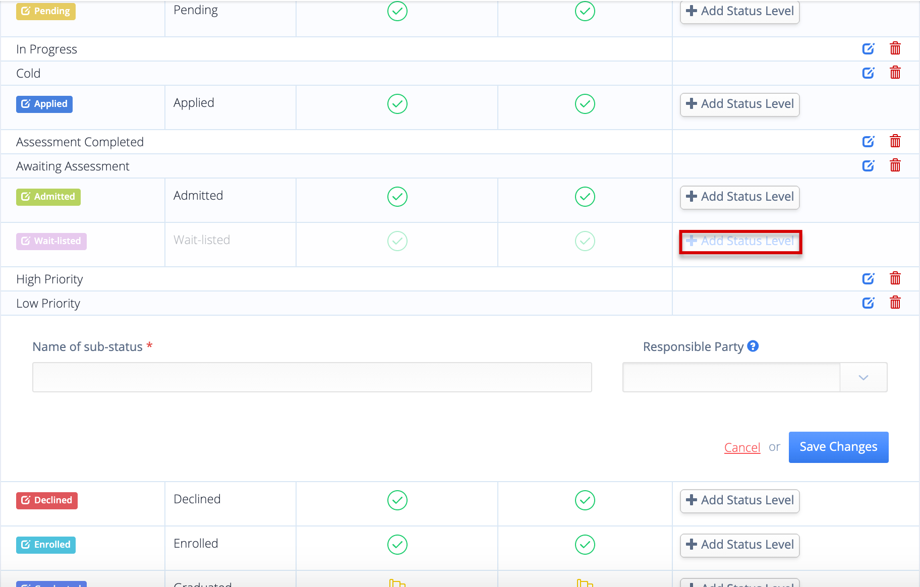 Editing Status and Creating SubStatuses OpenApply