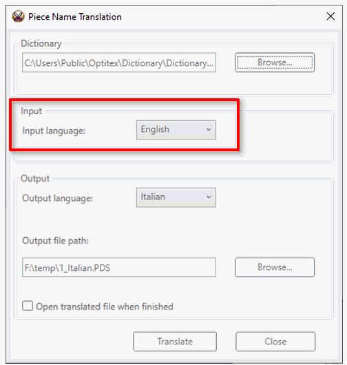 Operating the Piece name translation utility