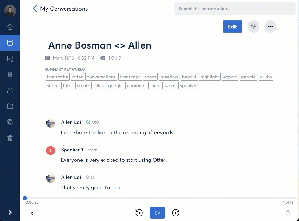 Adding speaker names to a conversation Otter.ai Help Center