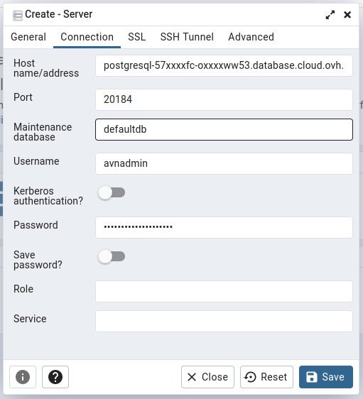PostgreSQL Connect with pgAdmin OVHcloud