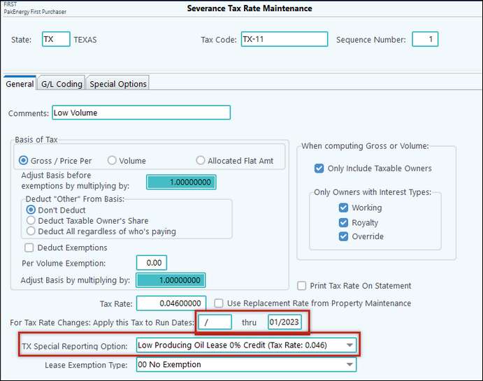 Revenue/Billing > Rev/Bill Company Maintenance > Severance Tax