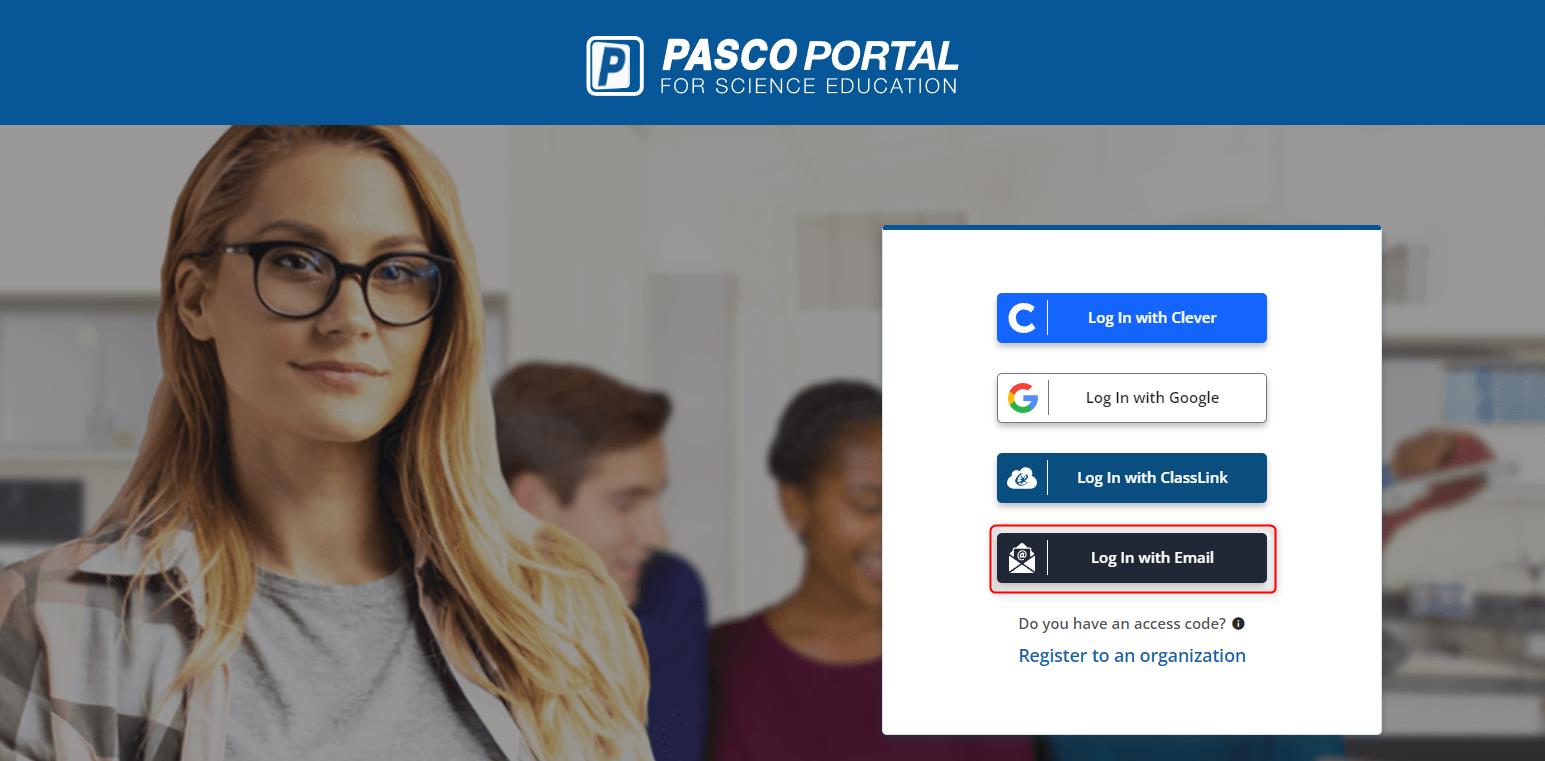 Log in with email PASCO Portal® Help