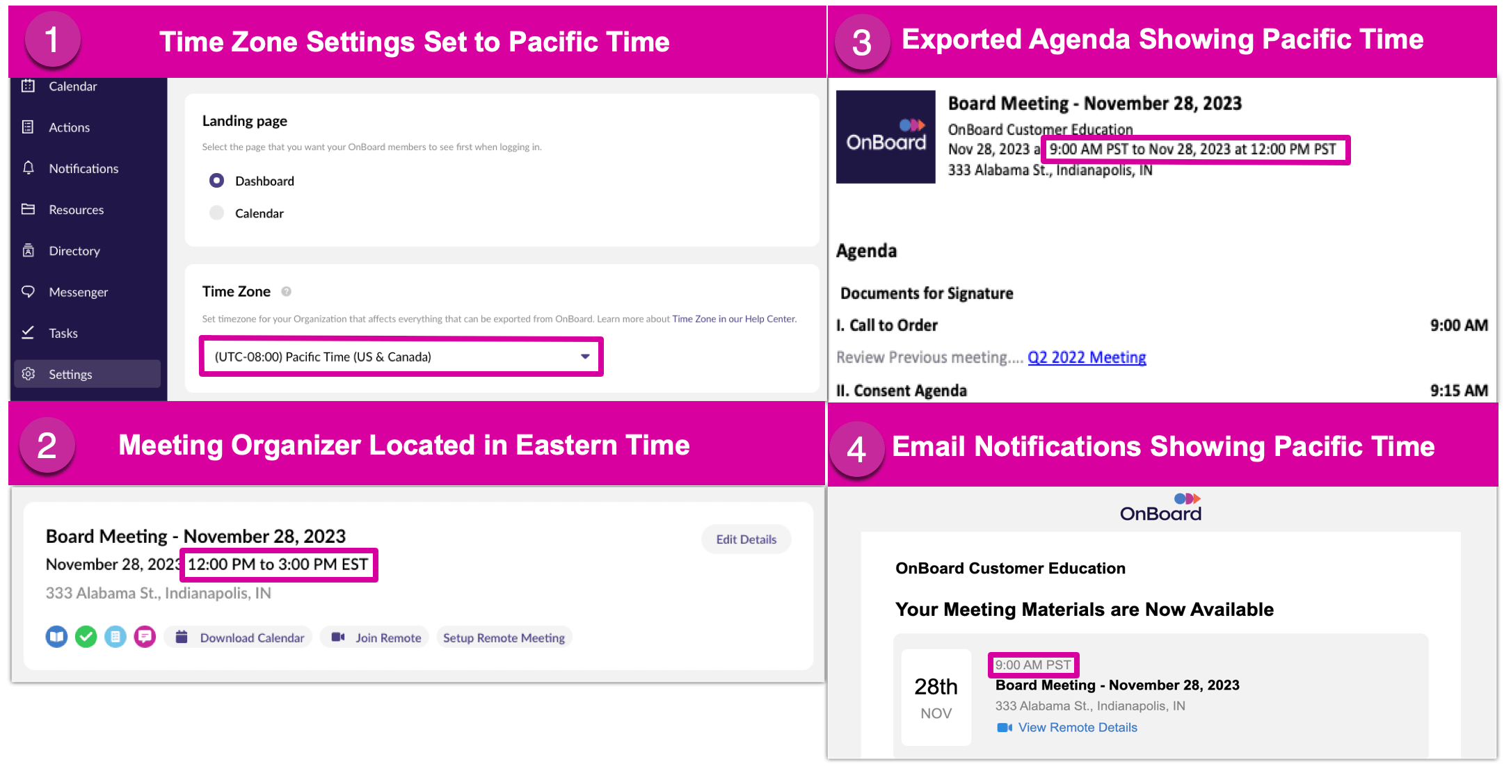 Managing the Time Zone for Meeting Notifications and Exported Materials