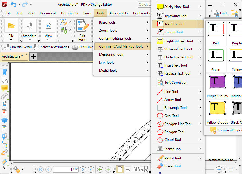 Tabs Guide > Tools > Comment And Markup Tools > Text Box Tool