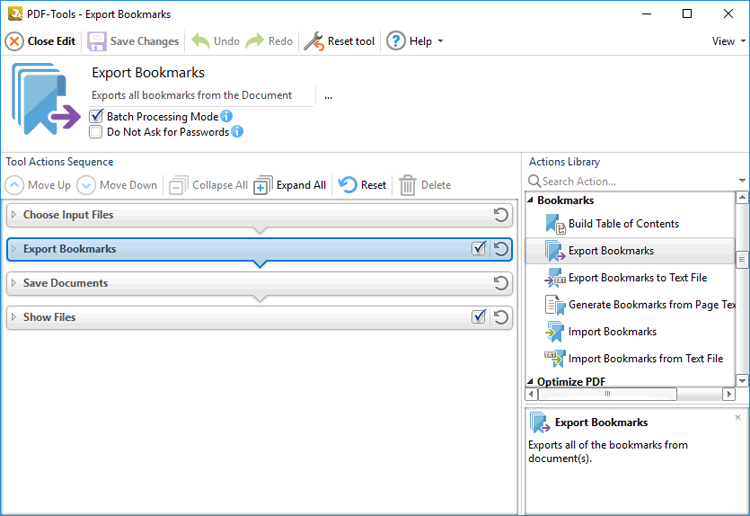 PDFTools V7 User Manual > Default Tools > Bookmarks Tools > Export Bookmarks