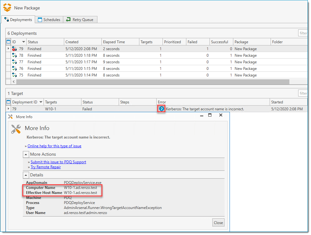 Kerberos The target account name is incorrect PDQ Deploy & Inventory